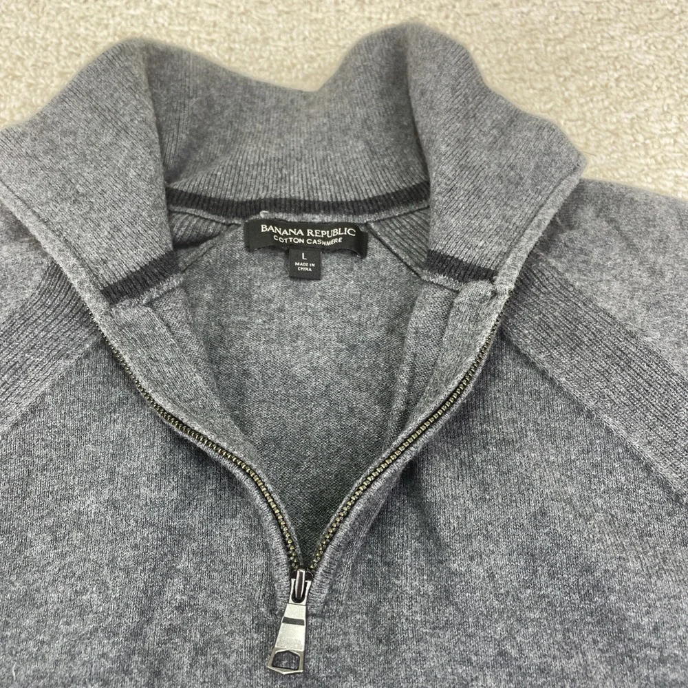 Banana Republic Men's Sweater L Gray‎ 1/4 Zip Cashmere Cotton Classic